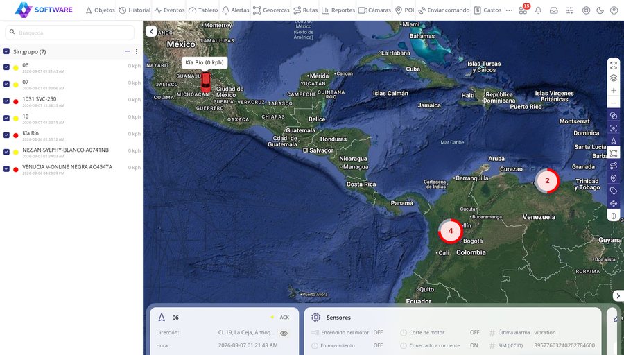 Panel real de la plataforma Appogio, con vehículos en el mapa